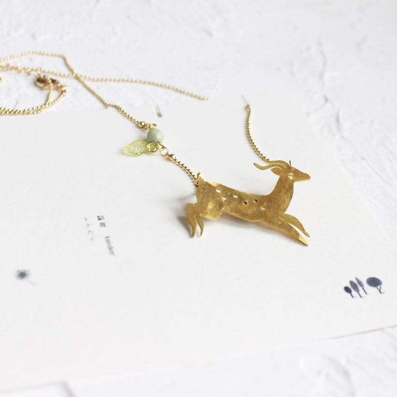 Reindeer hammered brass golden necklace I Story_Golden Deer - Necklaces - Copper & Brass Gold