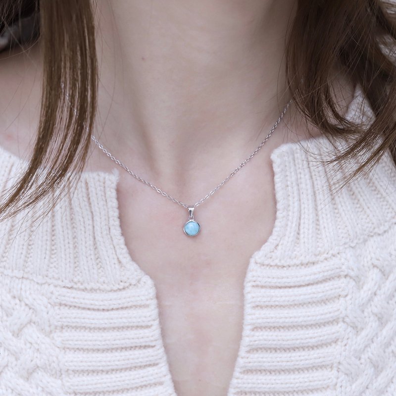 Larimar Stone 925 Sterling Silver Simple Design Necklace - Necklaces - Gemstone Blue