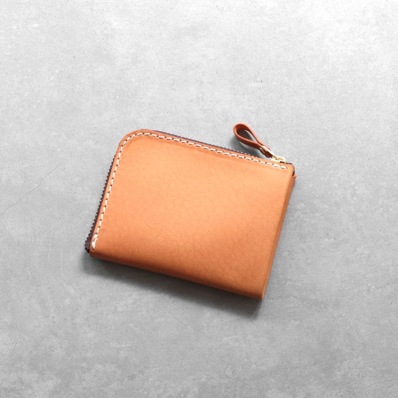 Retro large-capacity L-shaped zipper small wallet | Bosc pear vegetable tanned cow leather | multi-color - Wallets - Genuine Leather Orange