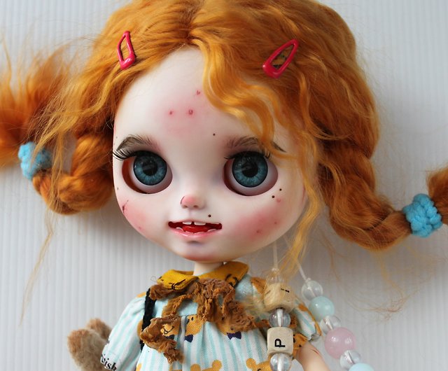 ブライスパーソナライズされた人形bl0145,茶色のオレンジ色の髪,刻まれ