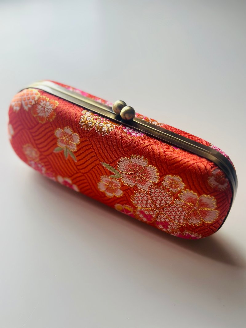 Peacock Glasses Case/ Pencil Case/ Jewellery Case - กล่องดินสอ/ถุงดินสอ - ผ้าฝ้าย/ผ้าลินิน สีส้ม