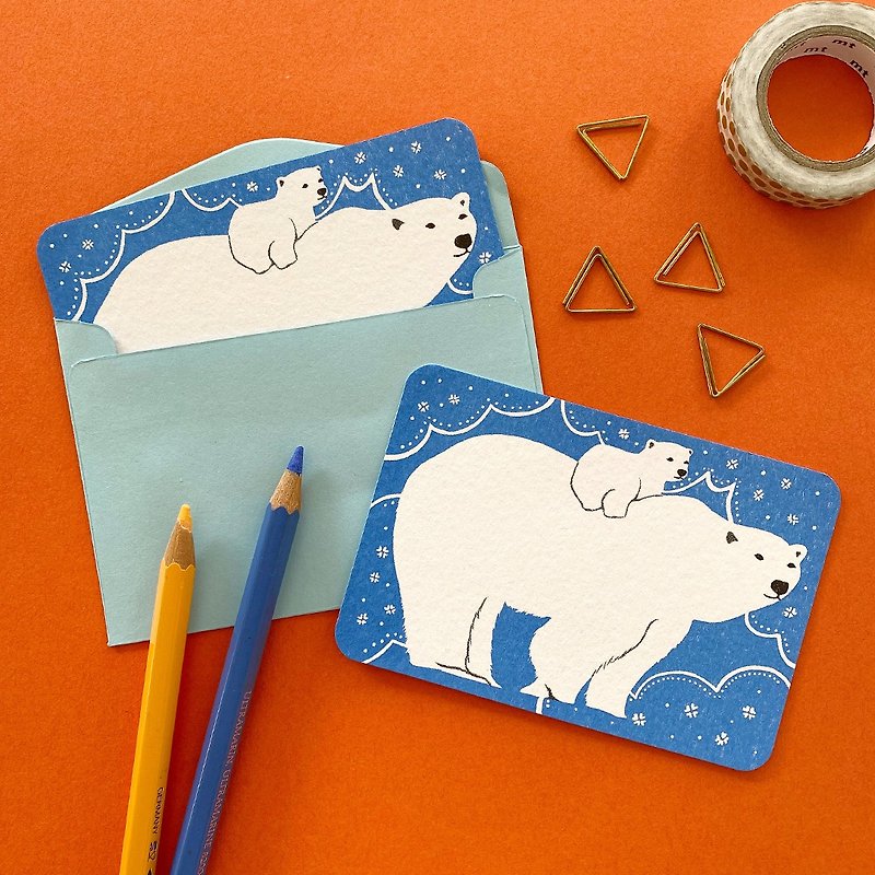 Mini Message Card  with Envelope (set of 3) - Polar Bear Family - - Cards & Postcards - Paper Blue
