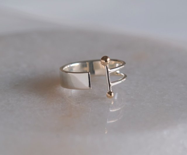 K10YG×silver925 double point ring コンビカラーリング 10金