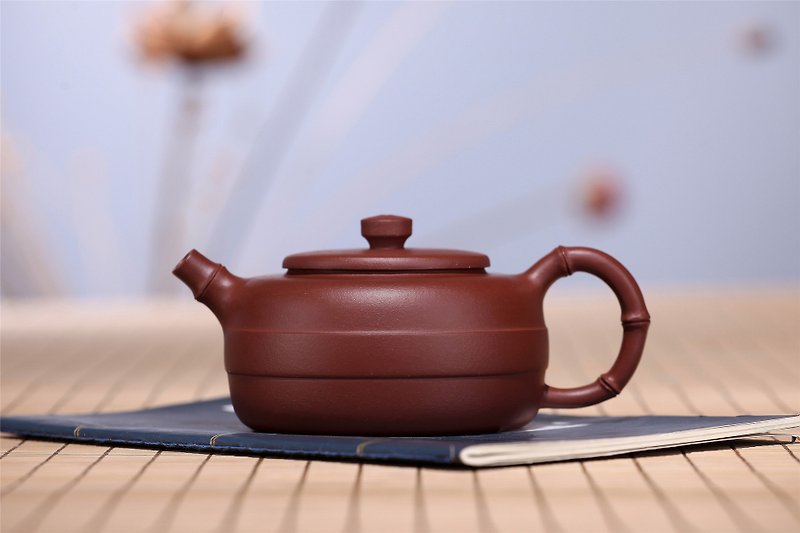 梵匠/宜興紫砂壺茶具茶壺茶文化底槽清手工雙線竹壺容量260cc - 茶具/茶杯 - 陶 橘色
