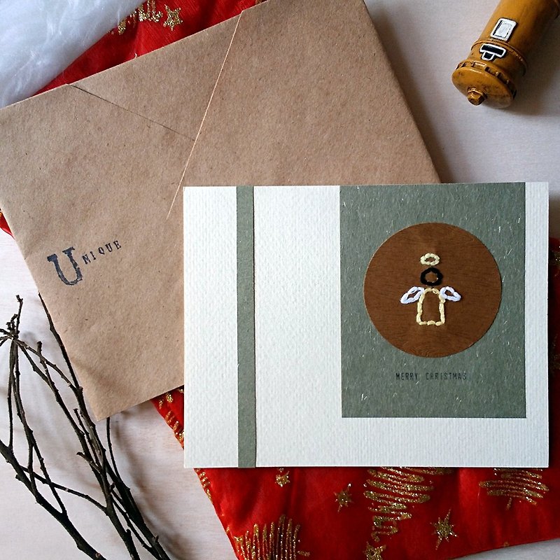 Hand-sewn image Christmas card (angel) (original) - Cards & Postcards - Paper Multicolor