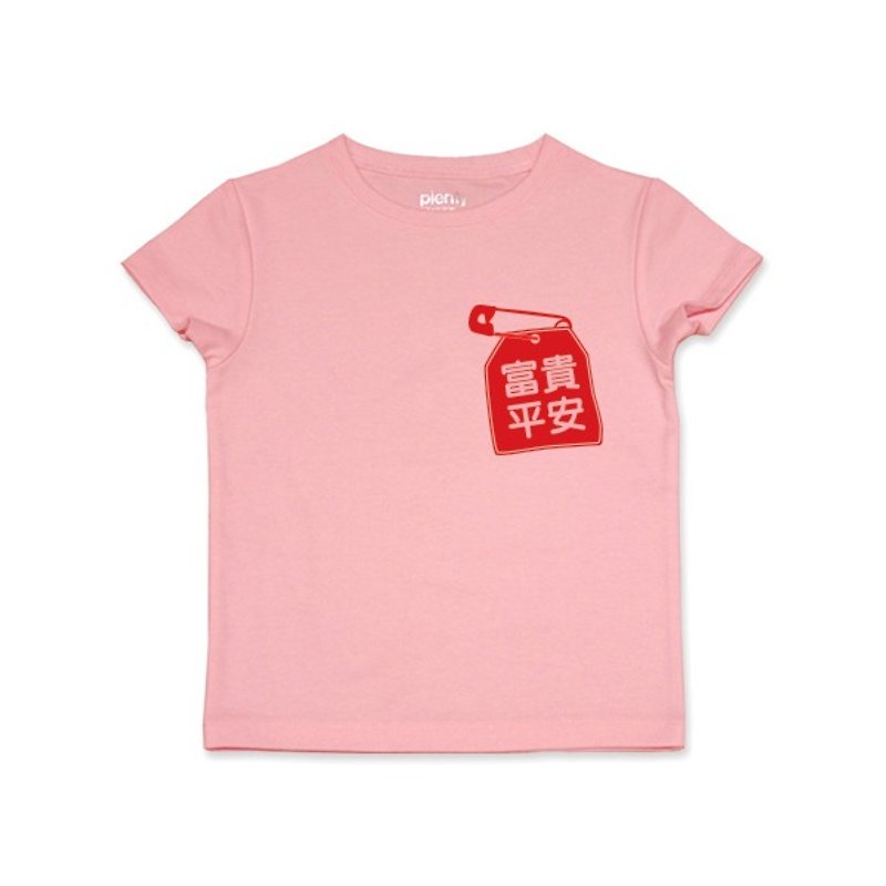 リッチで安全なピン赤の単語の半袖Tシャツ - その他 - コットン・麻 