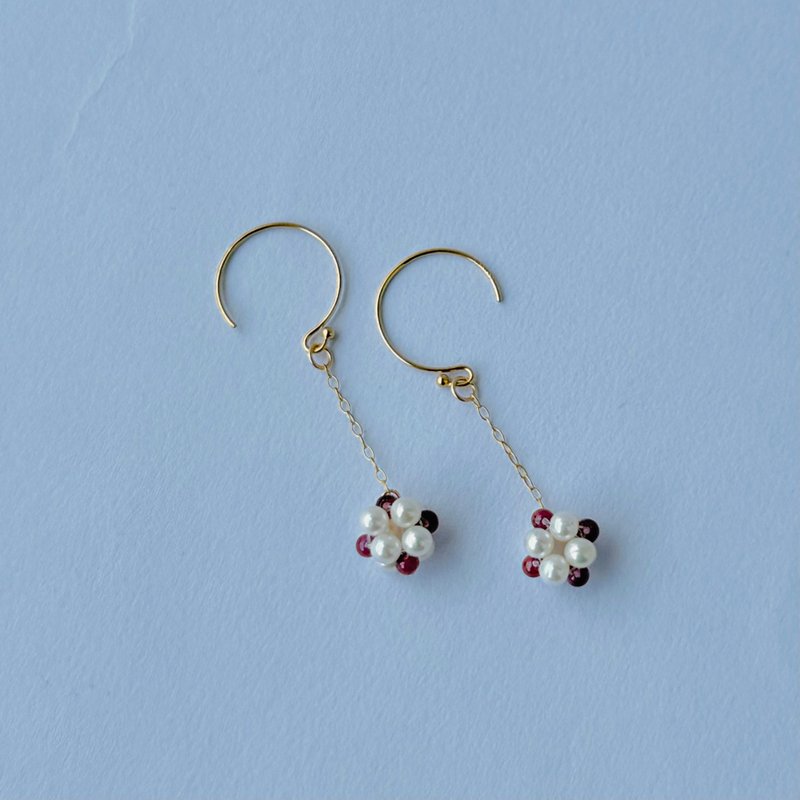 碧璽 淡水珍珠 小花 耳環  14K GF - 耳環/耳夾/耳骨夾 - 珍珠 白色