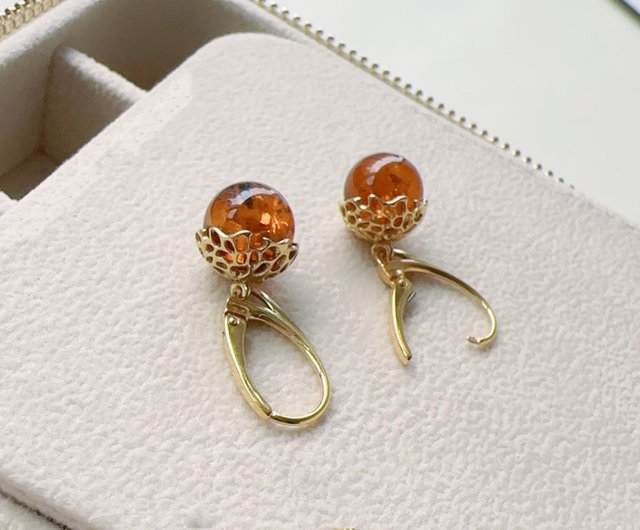 Natural Amber Caramel Amber Baltic Sea Sterling Silver Earrings