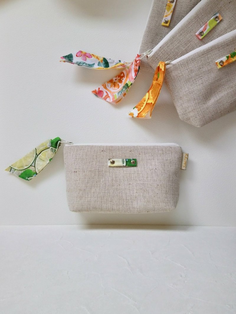 [FZK.L/Universal Storage Bag L] Japanese Jute Canvas Lemon Orange Lime Grapefruit - กระเป๋าเครื่องสำอาง - ผ้าฝ้าย/ผ้าลินิน สีเหลือง