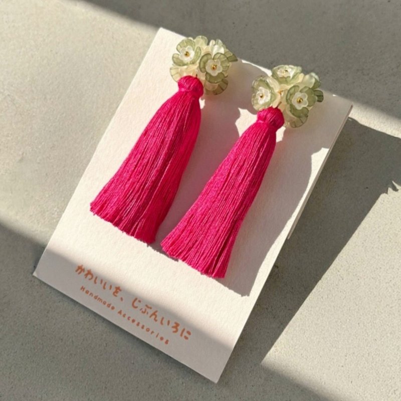 濱百合耳飾 - 耳環/耳夾/耳骨夾 - 繡線 粉紅色