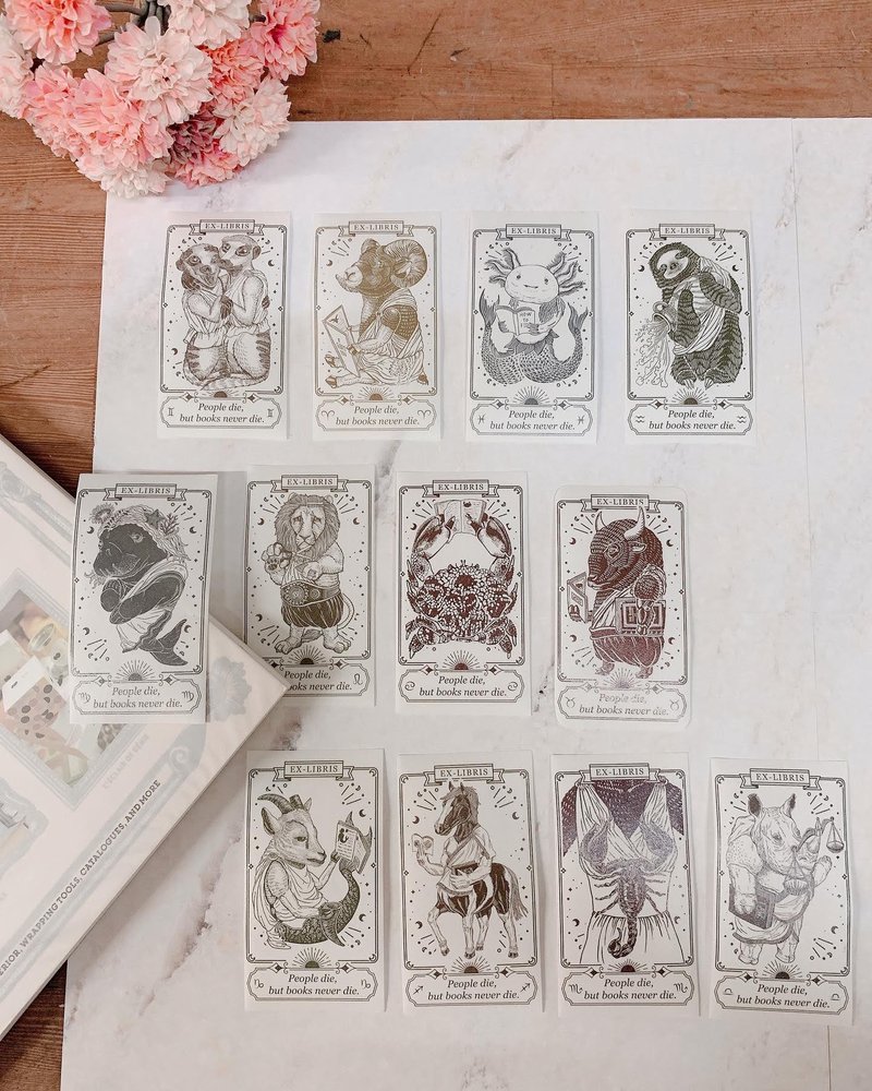 12星座藏書票和紙貼紙 星座 藏書票 貼紙 文具 插畫 - 貼紙 - 紙 白色