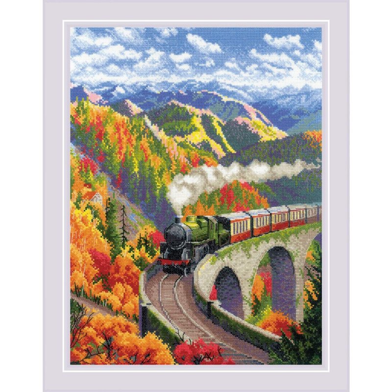 2211- RIOLIS Cross Stitch Material Pack-Autumn Train Journey - Knitting, Embroidery, Felted Wool & Sewing - Other Materials 