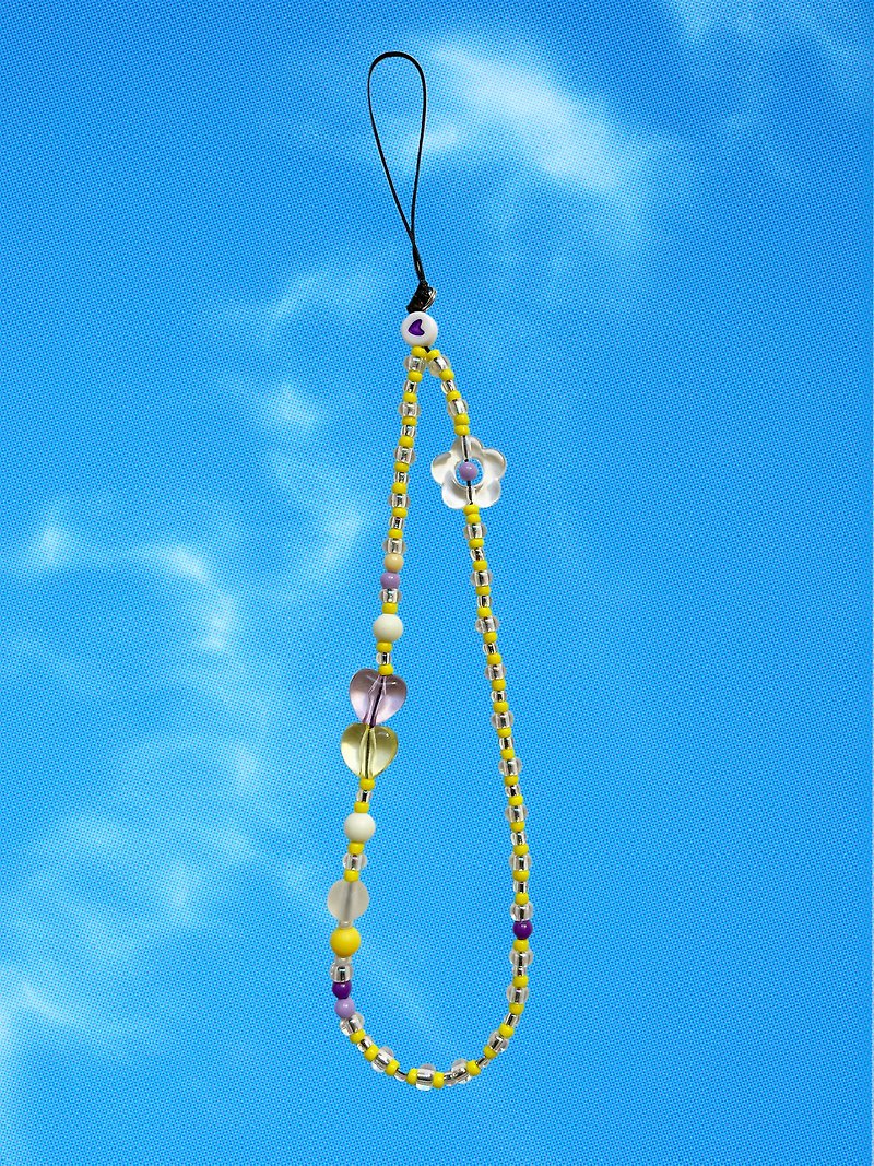 Found.Myth 糖果愛心串珠手機練 歐美風 串珠吊飾 - 吊飾 - 其他材質 黃色