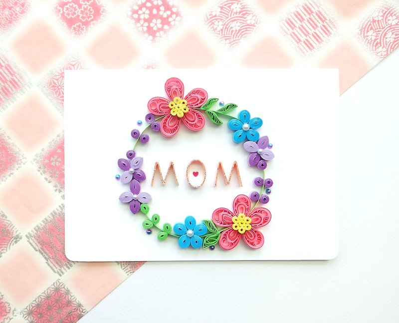 手作りのロール紙カード-母の愛への祝福、母の日カード、カラフルな花輪ありがとうカード、ユニバーサルカード - カード・はがき - 紙 多色