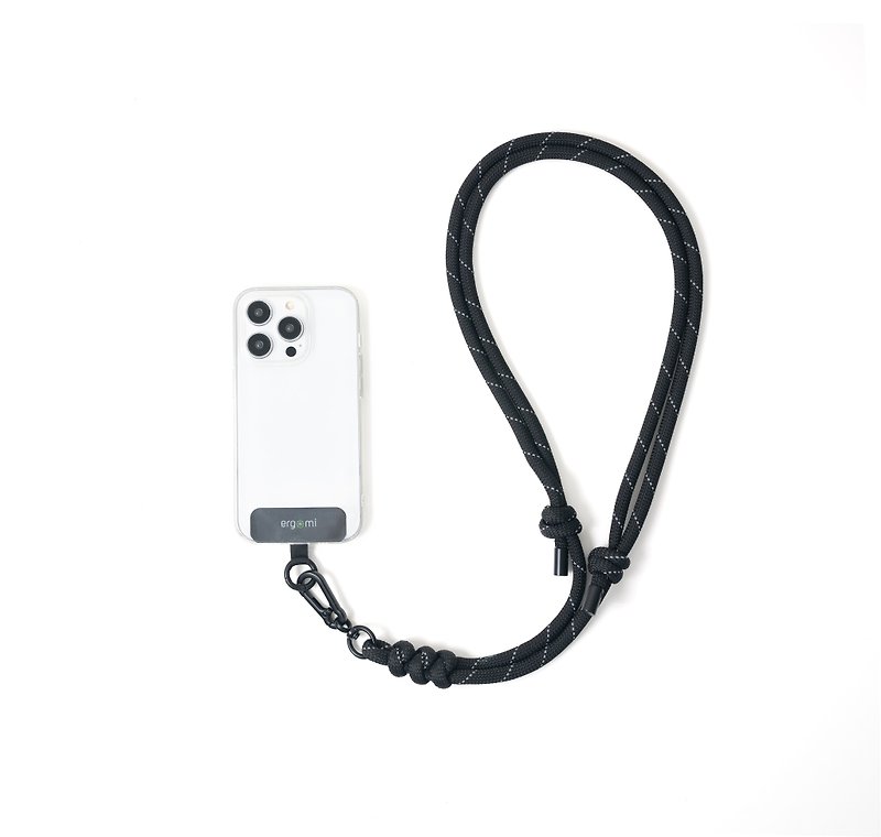 Knot 8.0mm woven mobile phone lanyard clip set - striped black - เชือก/สายคล้อง - วัสดุอื่นๆ 