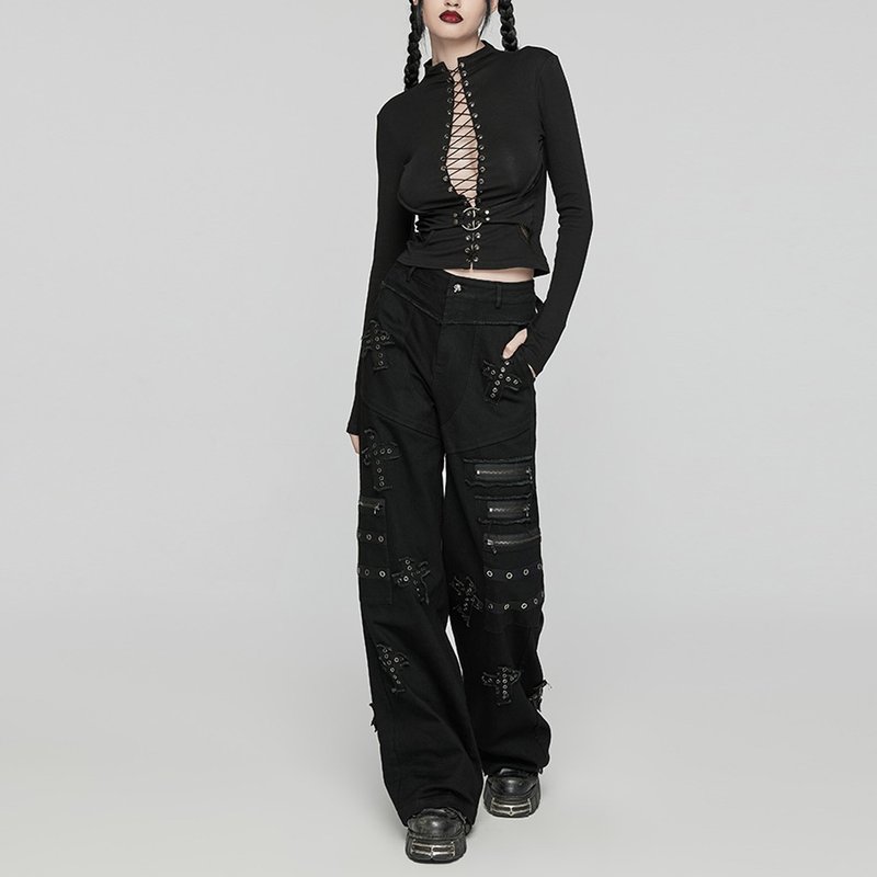 Punk Requiem Poet Dark Cross Straight Pants - Women's Pants - Other Materials Black