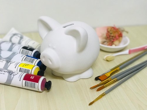 八塗文創 陶 DIY 小豬撲滿陶瓷白坯存錢筒 彩繪材料組 (含彩繪材料)