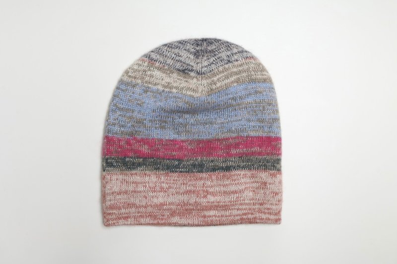 喀什米爾/極緻精品/粉卡其藍雙面羊絨100%堆堆反折純羊絨帽子極暖 - 帽子 - 羊毛 粉紅色