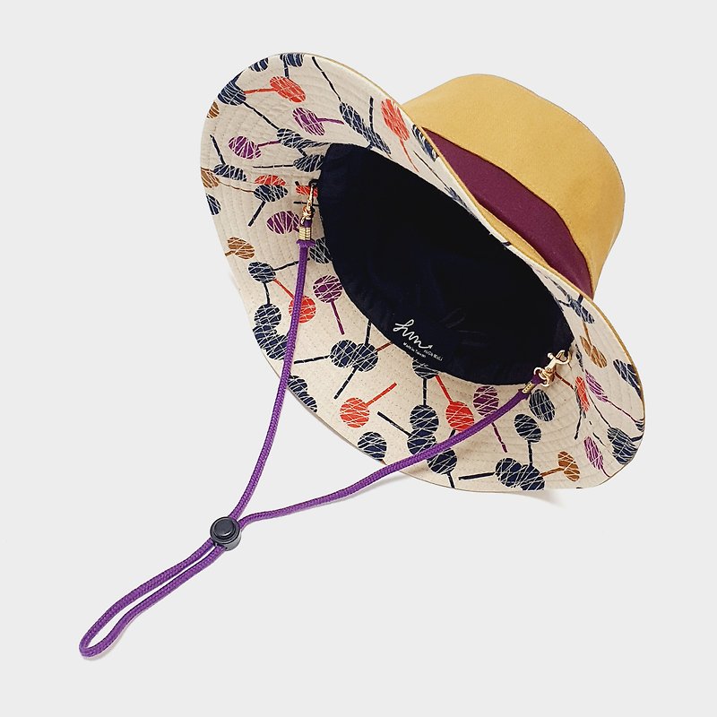【HiGh MaLi】Fashion Candy Mountaineering Hat/ Khaki+Purple Edge+Lollipop Day Cloth#Anti-epidemic wear - หมวก - ผ้าฝ้าย/ผ้าลินิน สีกากี