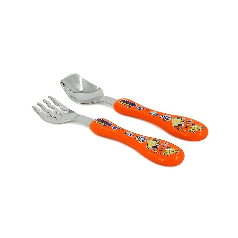 HUGGER 好好食兒童餐具組 湯匙+叉子 玩具車車 - 寶寶/兒童餐具/餐盤 - 不鏽鋼 橘色