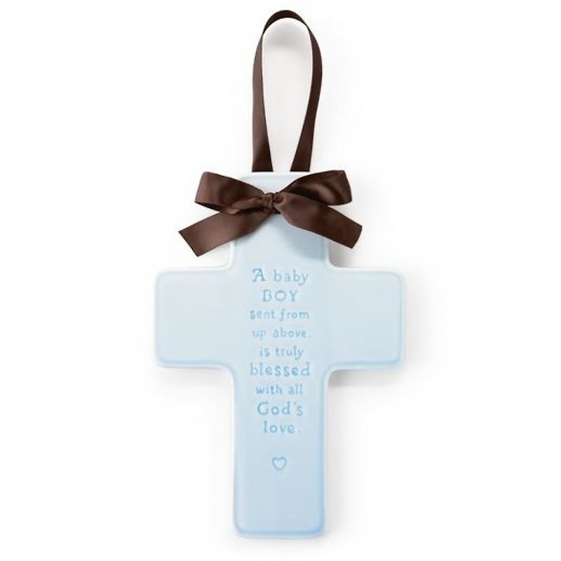 ◤新生寶寶陶瓷十字架｜宗教粉藍 - 花瓶/花器 - 瓷 藍色