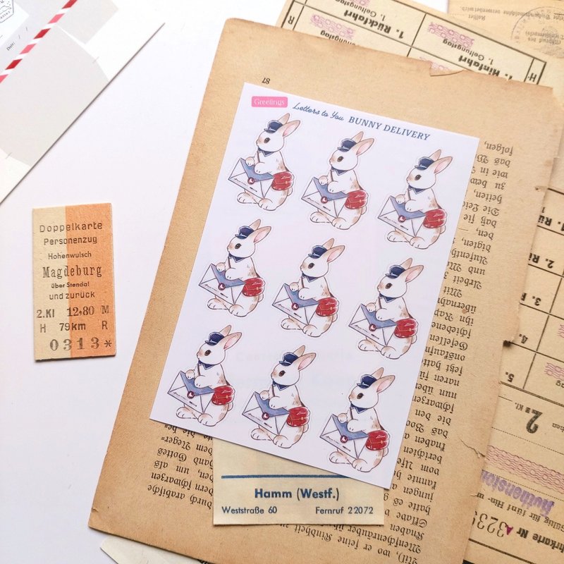 Postman Bunny postcards/stickers - สติกเกอร์ - กระดาษ 