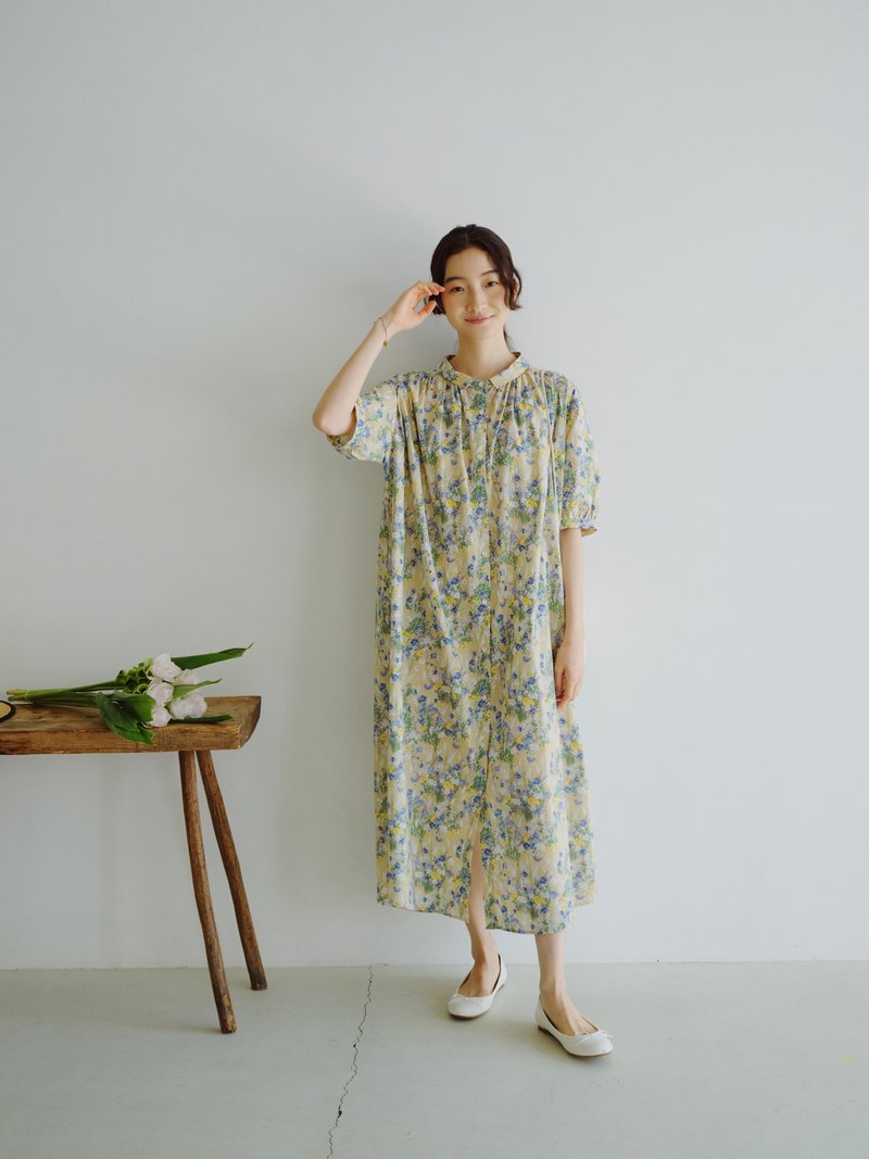 KOOW Japanese floral shirt long skirt summer oil painting print light dress - One Piece Dresses - Cotton & Hemp 