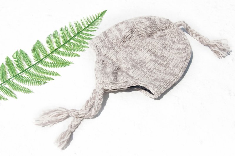 Wool Hats & Caps Gray - Knitted pure wool cap / handmade inner brush cap / knitted cap / flying cap / wool cap - marble