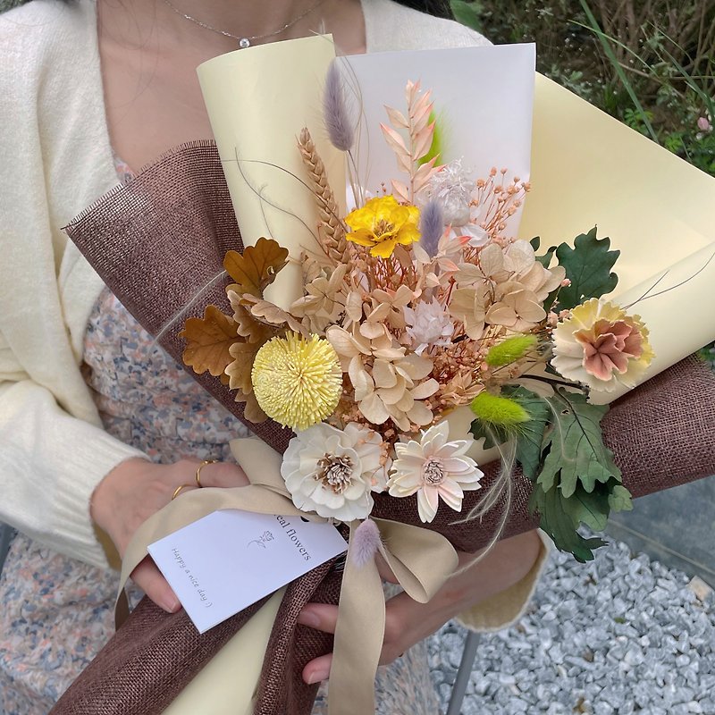【漫步】乾燥花束/中型花束/母親節花束 - 乾花/永生花 - 植物．花 橘色