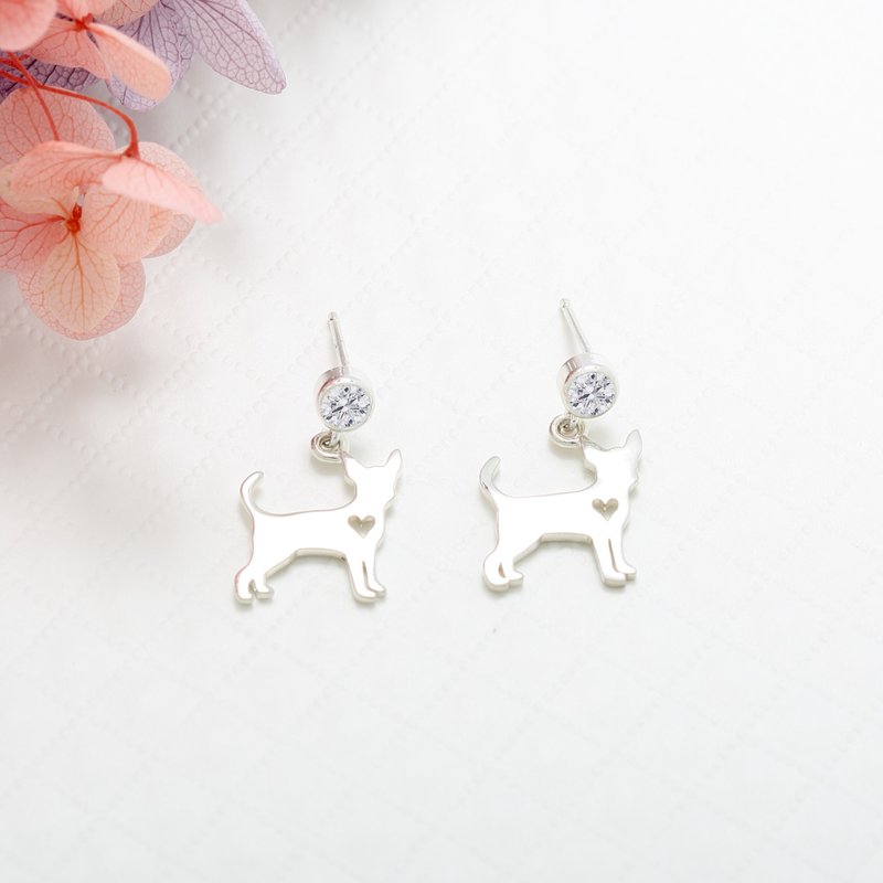 Chihuahua Dog s925 sterling silver earrings (changeable ear clips) gift - ต่างหู - เงินแท้ สีเงิน