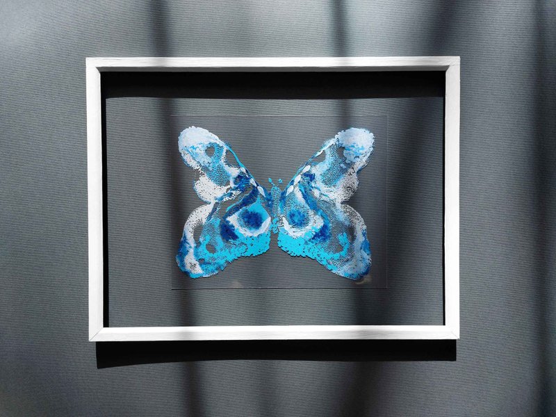 Blue abstract butterfly Monotype print Original relief artwork Plexiglass art - 海報/掛畫/掛布 - 紙 藍色