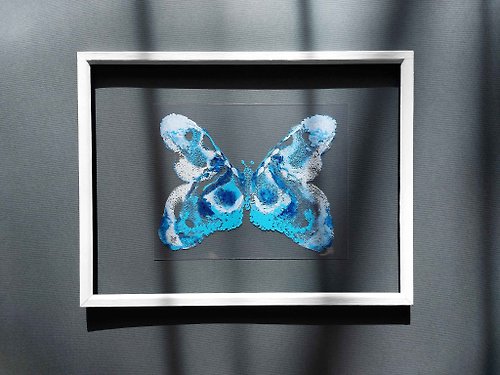 daashart Blue abstract butterfly Monotype print Original relief artwork Plexiglass art