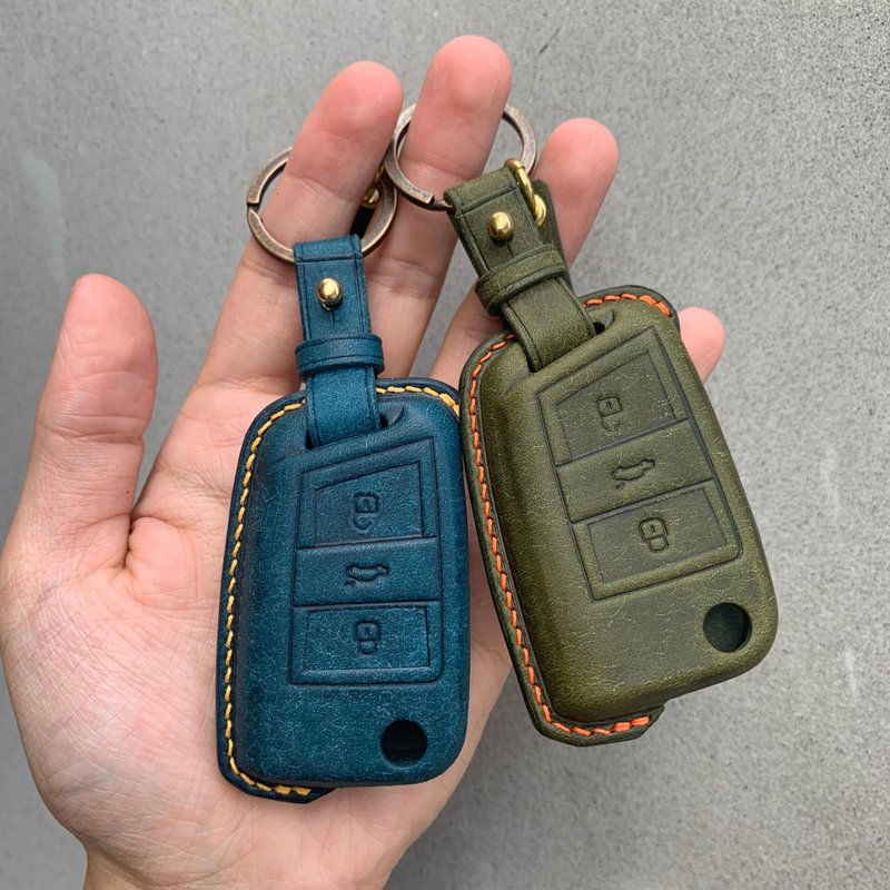 Skoda 磨砂油蠟 鑰匙皮套 combi kamiq scala kodiaq fabia Karoq - 鎖匙扣/鎖匙包 - 真皮 黑色