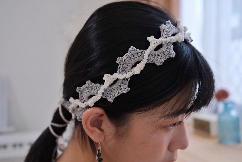 Elements hand-woven two-color headband strap-on light gray - ที่คาดผม - ผ้าฝ้าย/ผ้าลินิน สีเทา