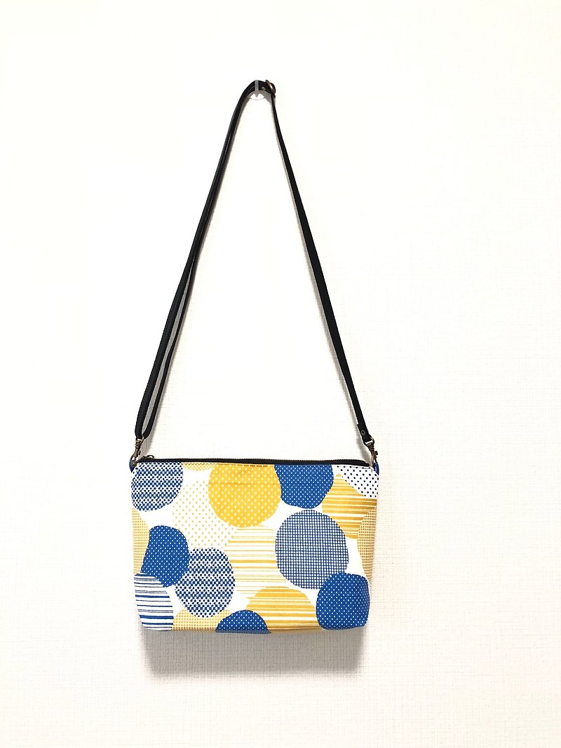 Dual-use length cross-body bag - Japan imported flower cloth - blue and yellow circle flower - กระเป๋าแมสเซนเจอร์ - ผ้าฝ้าย/ผ้าลินิน สีส้ม