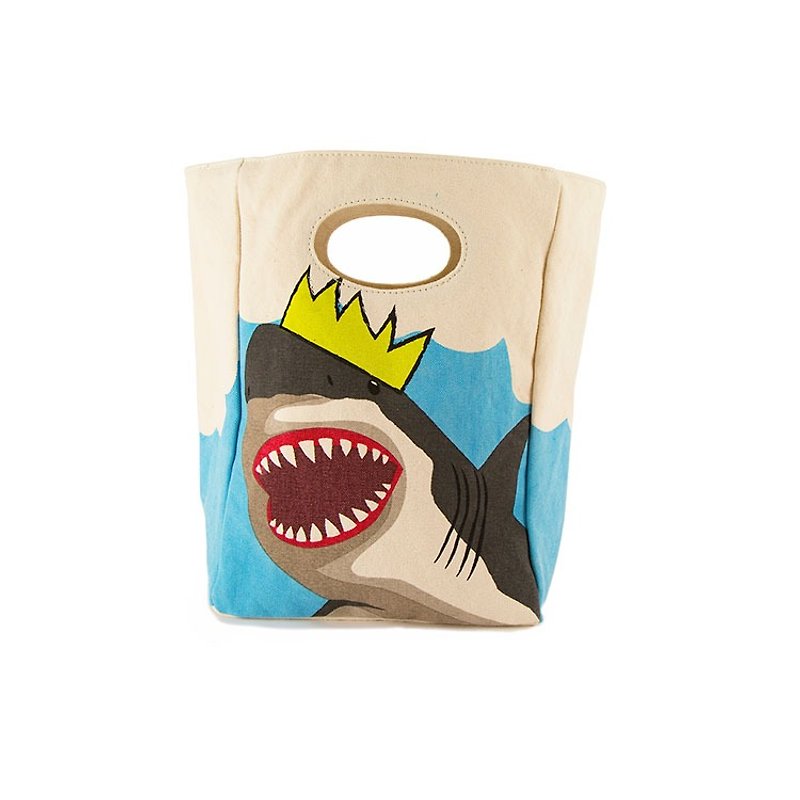 【Canadian Fluf Organic Cotton】 Handbag-(Shark King) - กระเป๋าถือ - ผ้าฝ้าย/ผ้าลินิน สีน้ำเงิน