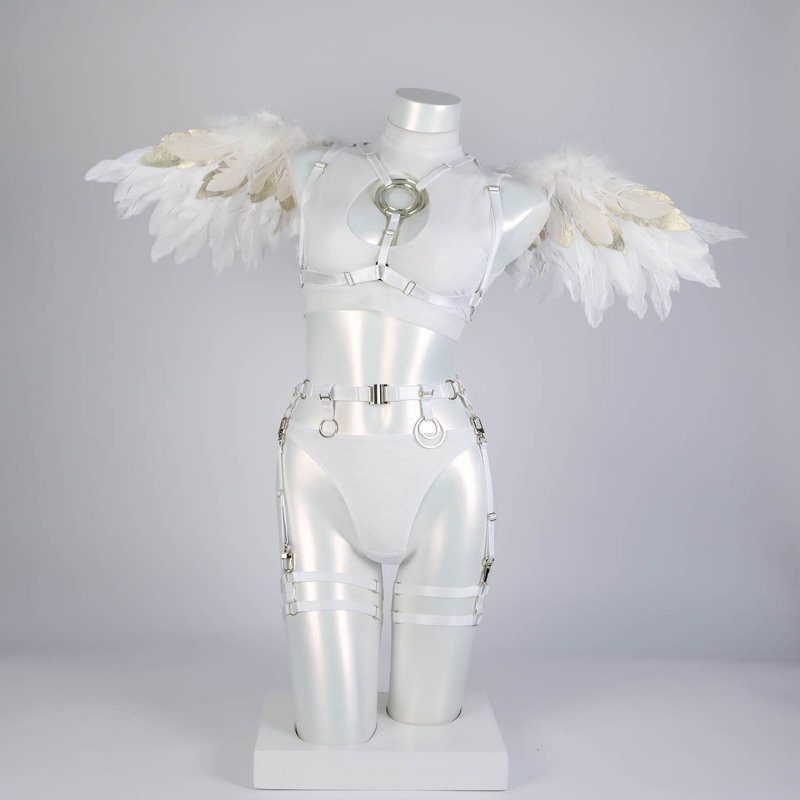 Halo Harness and Lingerie Set with Thong White - 女內衣褲 - 其他材質 白色