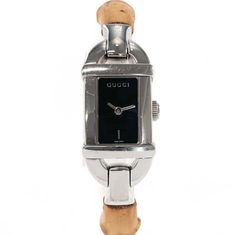 【日本直送 中古美品】グッチ GUCCI 腕時計 6800L バンブー バングルウォッチ ステンレススチール シルバー/ブラウン クオーツ - 女錶 - 不鏽鋼 銀色