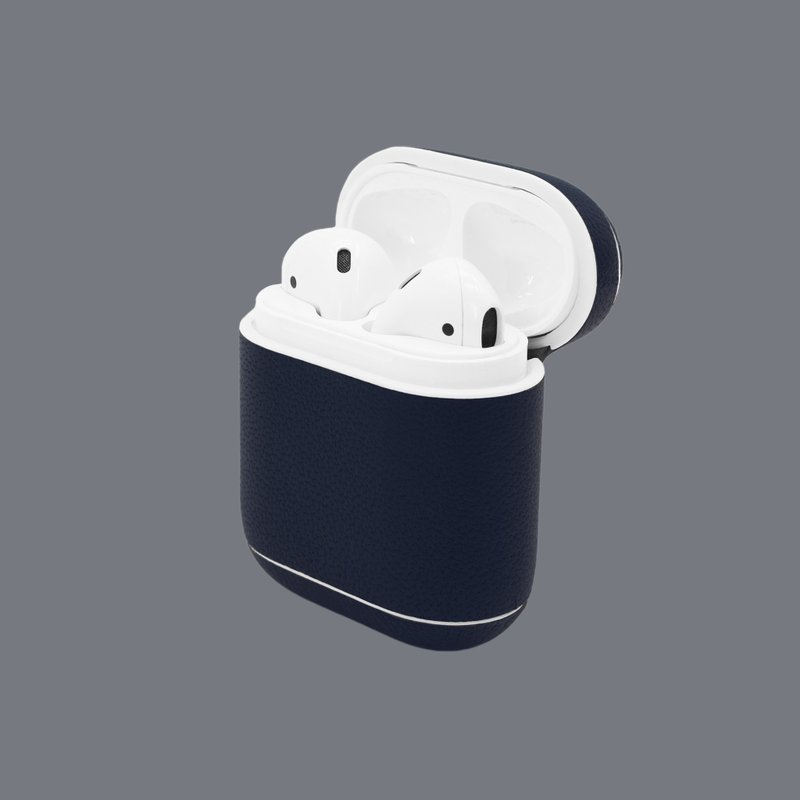 [Seasonal Sale] Real Leather Dark Blue Macaron AirPods Storage Holster/AirPod Protective Case - Gadgets - Genuine Leather Blue