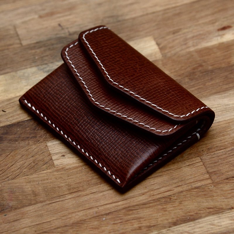 Hand-made tan cross-grain calfskin electronic payment era wallet with 2 cards and a small amount of cash - กระเป๋าใส่เหรียญ - หนังแท้ สีนำ้ตาล