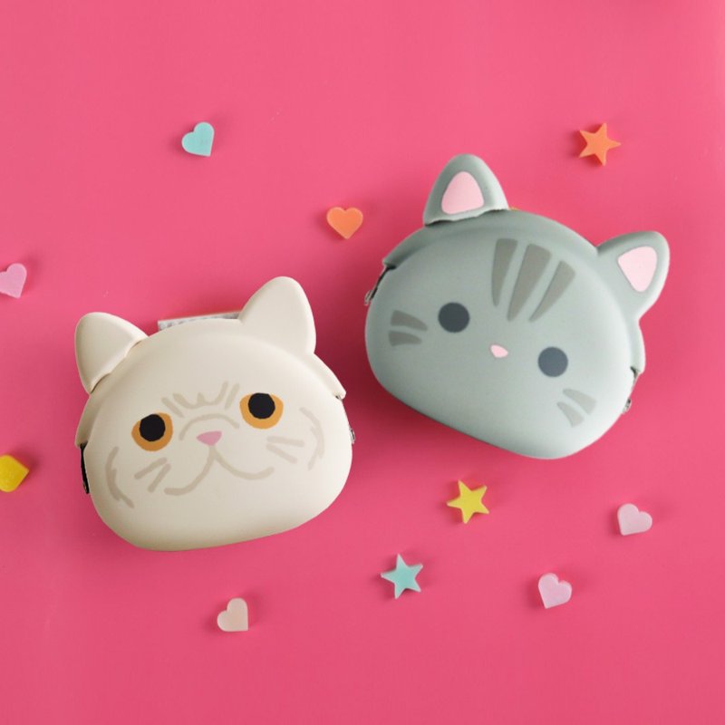 mimi POCHI Friends American Shorthair Persian cat shape Silicone mouth gold bag - Coin Purses - Silicone Gray