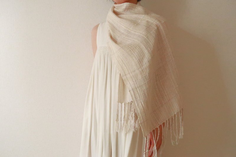 Silk Cotton Stole White x Silver Shawl (S) 77 - Scarves - Silk White