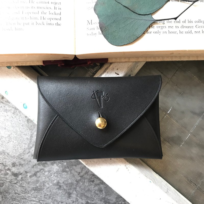 【Customized Gift】Leather Business Card Holder Coin Purse Black Simple Father's Day Gift Box - ที่เก็บนามบัตร - หนังแท้ สีดำ