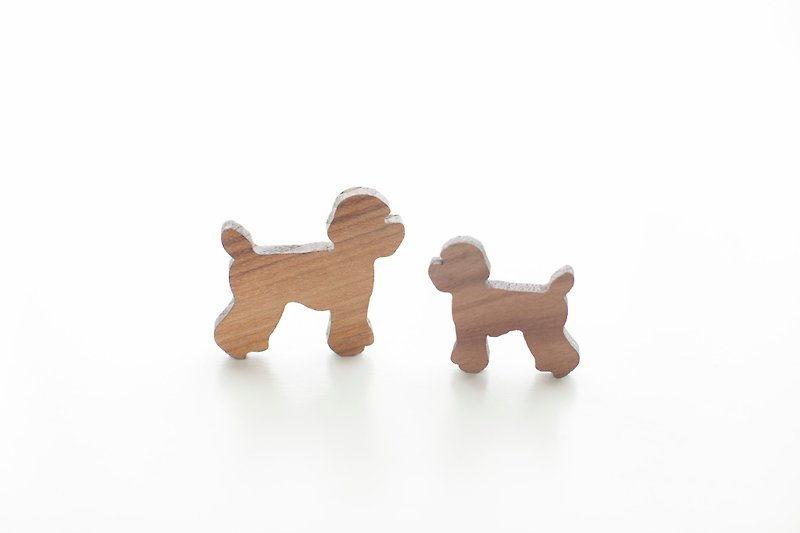 Customized Name Gift Teak/Walnut Log Dark Shaped Wood Chips - Poodle - Keychains - Wood Brown