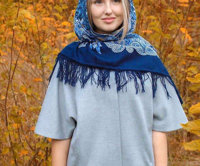Woolen scarf Virgin Natural Pure Merino Wool Authentic Russian Pavlovo  Posad Shawl