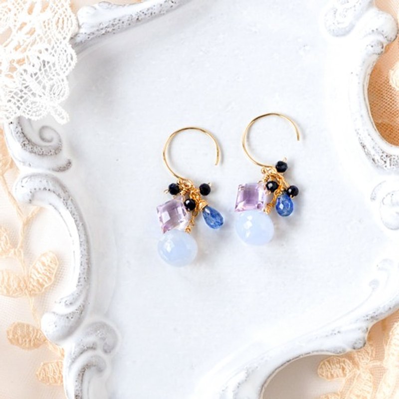 Superb Cut Blue Chalcedony Onion Shape Earrings 14kgf - ต่างหู - เครื่องเพชรพลอย 