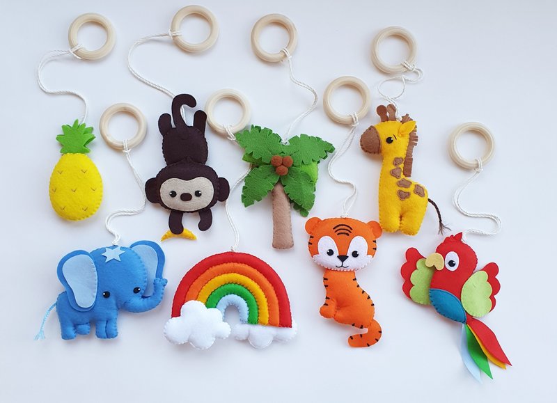 Safari baby play gym, rainbow, wooden gym frame, African animals, Montessori - 彌月禮盒 - 環保材質 