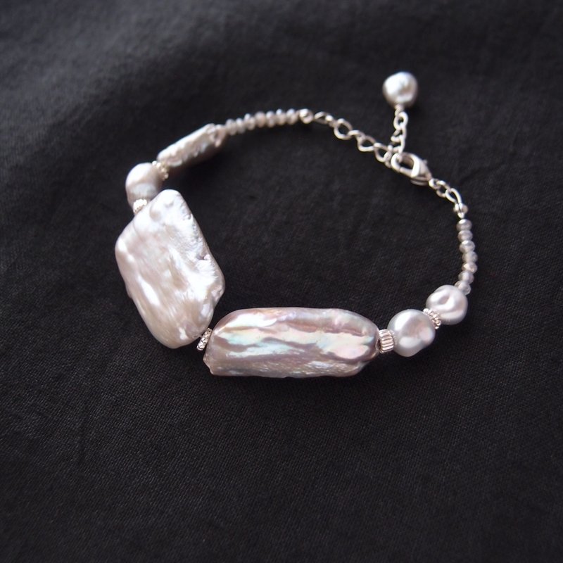 Labradorite × Gray Pearl Mix Bracelet　グレーパールミックス ブレスレット - 手鍊/手環 - 珍珠 銀色