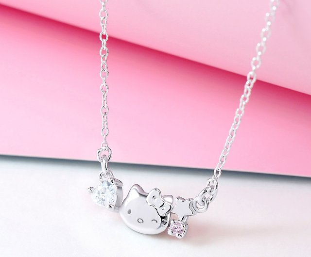 Hello Kitty 14K White Gold Diamond Necklace