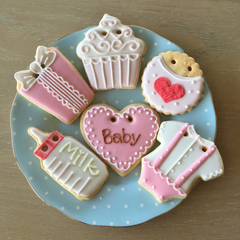 NIJI Cupcake 收涎粉紅糖霜餅乾6片組合 - 手工餅乾 - 新鮮食材 粉紅色